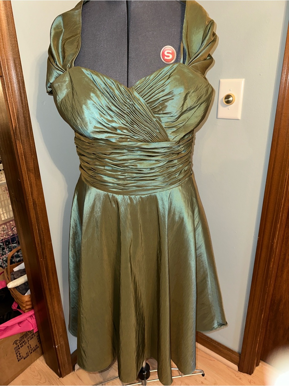 Landa Olive Ruched Fit-and-Flare Midi Dress